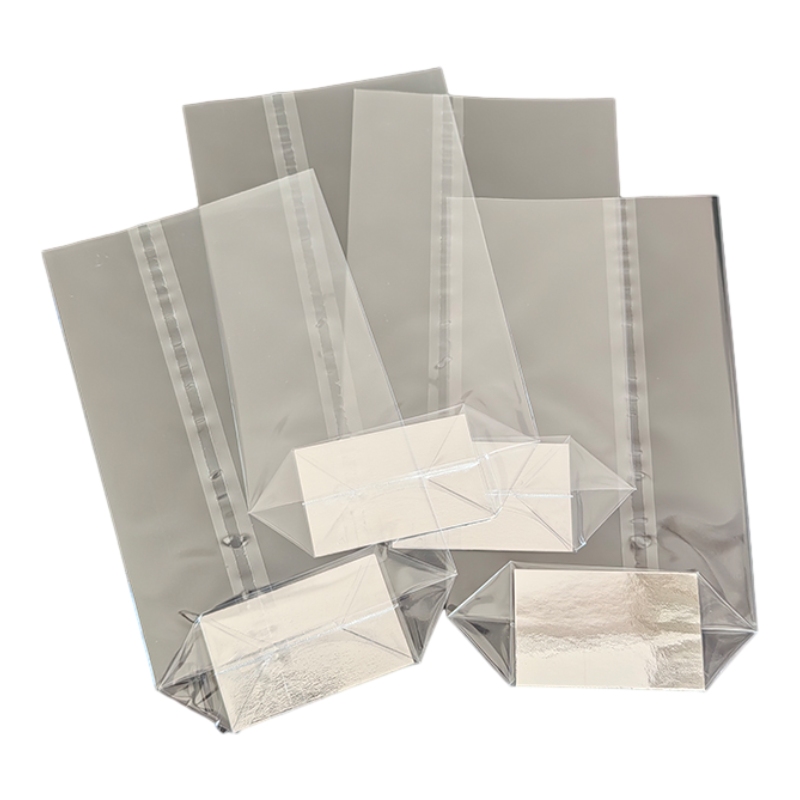 Transparent Cellophane Square Bottom Bag Clear Plastic Bag Packaging with Silver Cardboard