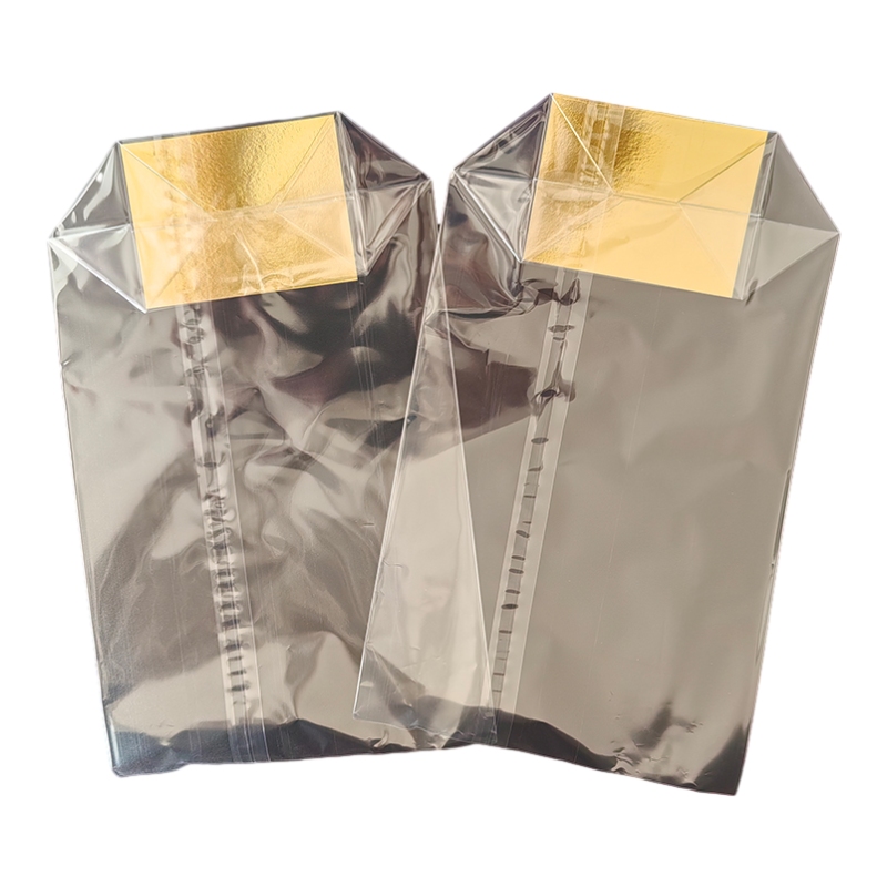 Transparent Cellophane Square Bottom Bag Clear Plastic Bag Packaging with Silver Cardboard